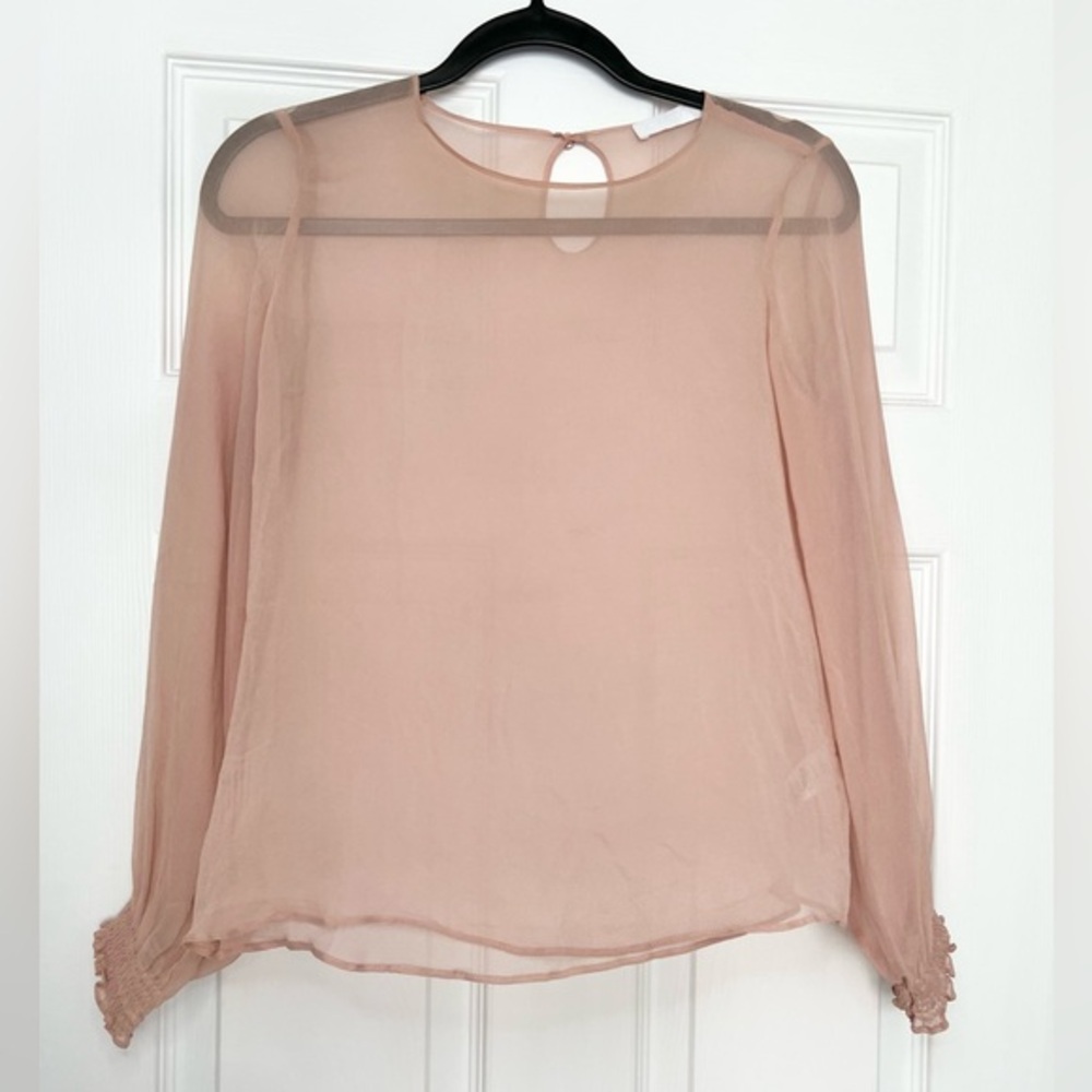 SABLYN Size XS • Pink Sheer 100% Silk Long Sleeve Blouse.